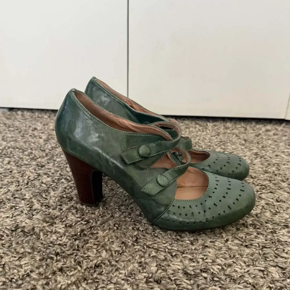 Miz Mooz Vintage Leather Mary Jane Heels in green
